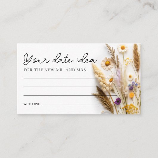 Carte D'accompagnement Boho Fleur sauvage Date Nuit Idées (Devant)