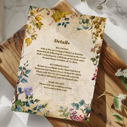 Carte D'accompagnement Boho Fleur sauvage d'automne Mariage botanique
