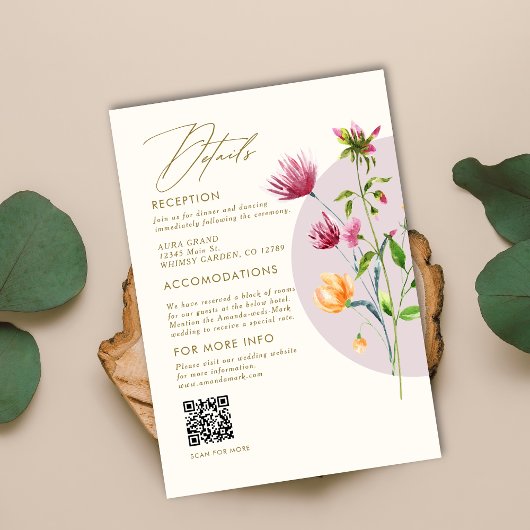Carte D'accompagnement Boho Fleur sauvage de printemps unique Mariage Whi