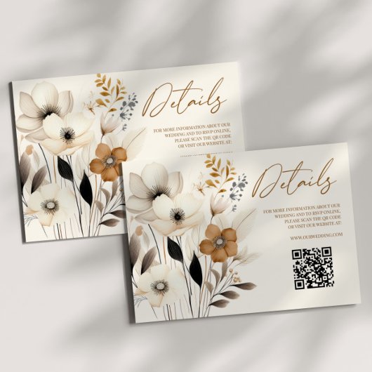 Carte D'accompagnement Boho Fleur sauvage Floral QR Code Détails du Maria