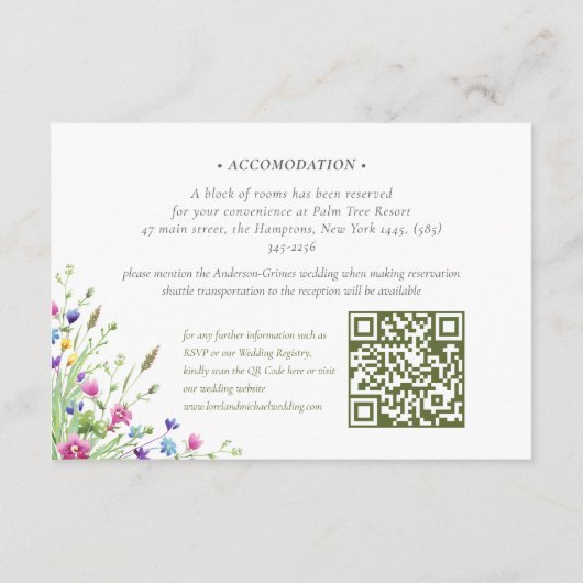 Carte D'accompagnement Boho fleur sauvage hébergement Mariage QR Code (Dos)