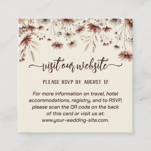 Carte D'accompagnement Boho Fleur sauvage Mariage site Web et RSVP QR Cod (Devant)