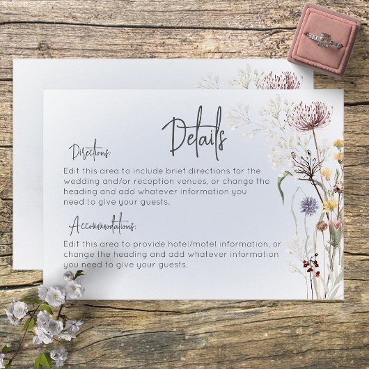 Carte D'accompagnement Boho Fleur sauvage Modern Blue Détails Mariage