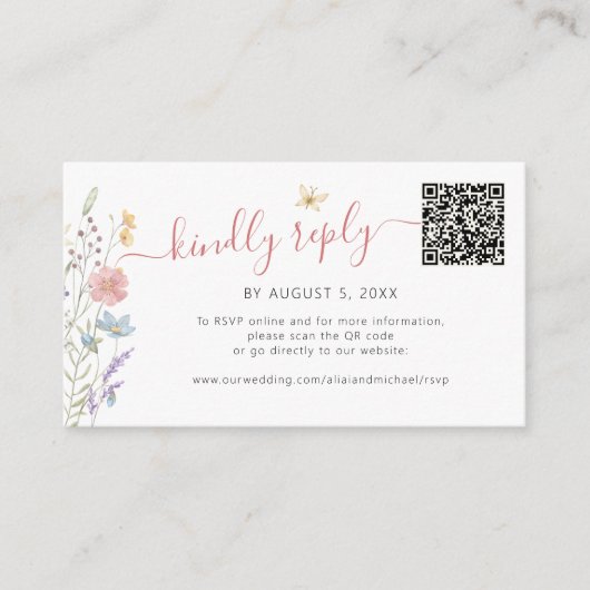 Carte D'accompagnement Boho fleur sauvage QR code en ligne mariage RSVP (Devant)