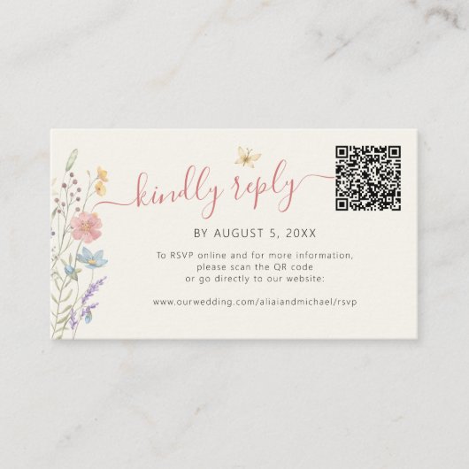 Carte D'accompagnement Boho fleur sauvage QR code en ligne mariage RSVP (Devant)