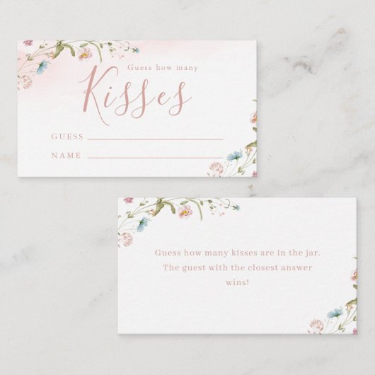 Carte D'accompagnement Boho Fleur sauvage rose devine combien de baisers (Devant / Derrière)