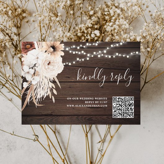 Carte D'accompagnement Boho Fleurs neutres Mariage en ligne boîtier RSVP