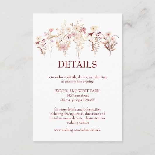 Carte D'accompagnement Boho fleurs sauvages (Devant)