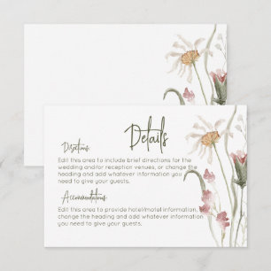Carte D'accompagnement Boho Fleurs sauvages Moderne Floral Détails Mariag