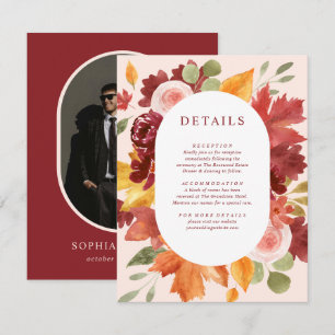 Carte D'accompagnement Boho Floral Burgundy Fall Photo Détails du Mariage