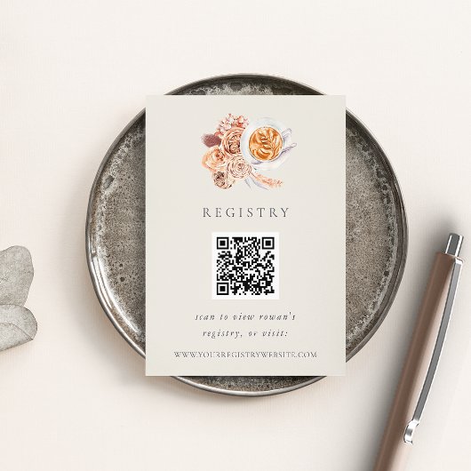 Carte D'accompagnement Boho Floral Coffal Fête des mariées QR Code Regist