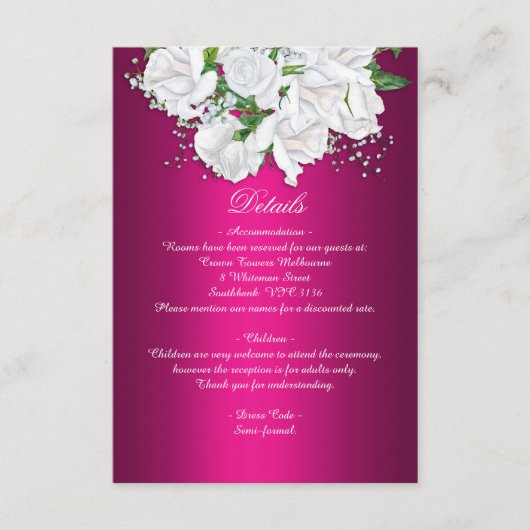 Carte D'accompagnement Boho Floral Fuchsia Mariage rose Détails (Devant)