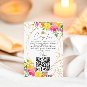 Carte D'accompagnement Boho Floral Gold Graduation QR College fonds