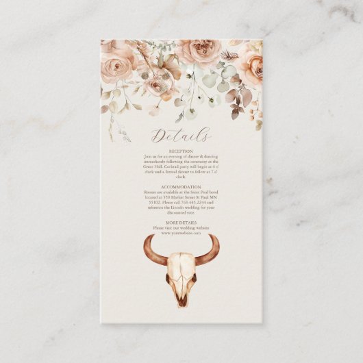 Carte D'accompagnement Boho Floral Mariage occidental (Devant)