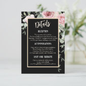 Carte D'accompagnement Boho floral noir et rose Détails du Mariage (Debout devant)