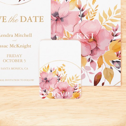 Carte D'accompagnement Boho Floral or et rose RSVP avec code QR