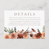 Carte D'accompagnement Boho Floral Terracotta Détails du Mariage (Devant)