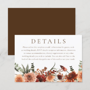 Carte D'accompagnement Boho Floral Terracotta Détails du Mariage