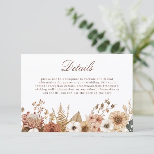 Carte D'accompagnement Boho Floral Wedding Details (Debout devant)