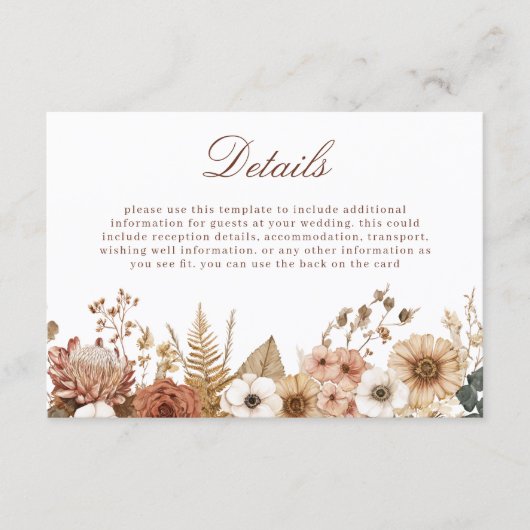Carte D'accompagnement Boho Floral Wedding Details (Devant)
