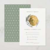 Carte D'accompagnement Boho Gold Saga Green Floral Wreath Wedding RSVP (Devant / Derrière)