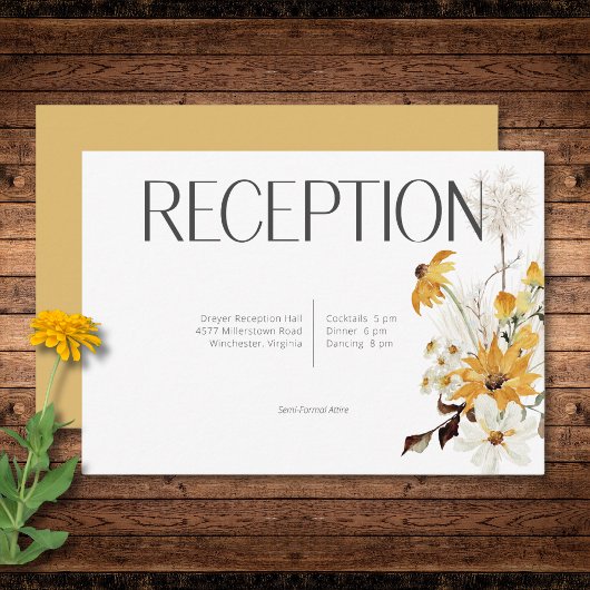 Carte D'accompagnement Boho Golden Yellow Meadow Fleurs Gold Réception