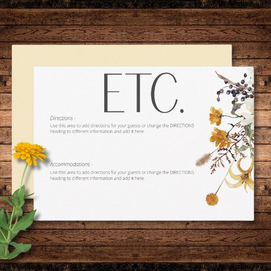Carte D'accompagnement Boho Golden Yellow Meadow Fleurs Jaune Détails