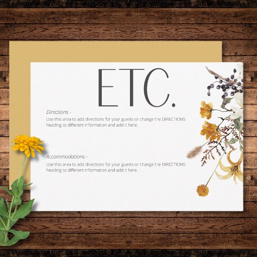 Carte D'accompagnement Boho Golden Yellow Meadow Fleurs Or Détails