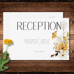 Carte D'accompagnement Boho Golden Yellow Meadow Fleurs Réception blanche