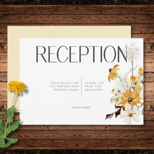 Carte D'accompagnement Boho Golden Yellow Meadow Fleurs Réception Jaune