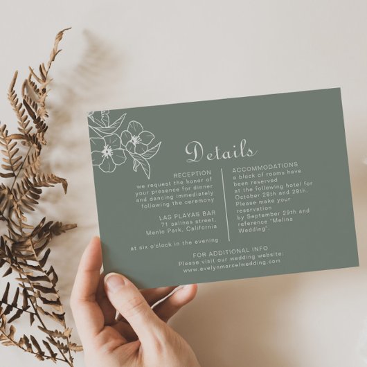 Carte D'accompagnement Boho Green Destination Floral Détails du Mariage