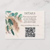 Carte D'accompagnement Boho Green Eucalyptus Pampas Grass QR Code Mariage (Devant)
