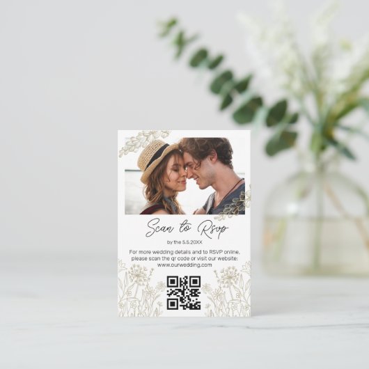 Carte D'accompagnement boho greenery qr code rsvp photo mariage vert (Debout devant)