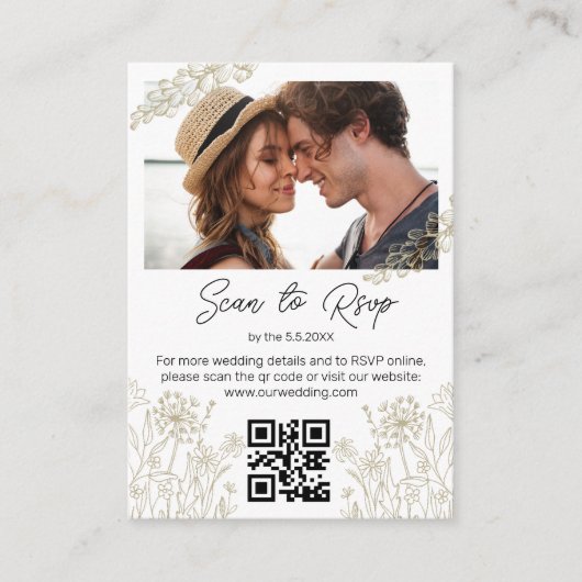Carte D'accompagnement boho greenery qr code rsvp photo mariage vert (Devant)