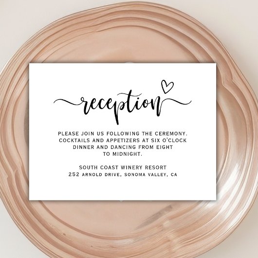 Carte D'accompagnement Boho Heart Script Noir Blanc Mariage Réception