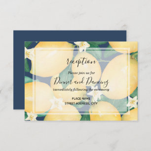 Carte D'accompagnement Boho Lemons on Navy Blue Feuilles mariage réceptio