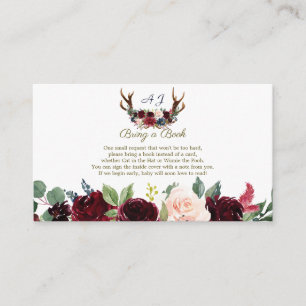 Carte D'accompagnement Boho Merlot Marine Blue Floral Antlers Apportez un