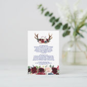 Carte D'accompagnement Boho Merlot Navy Floral Antlers Détails du Mariage (Debout devant)