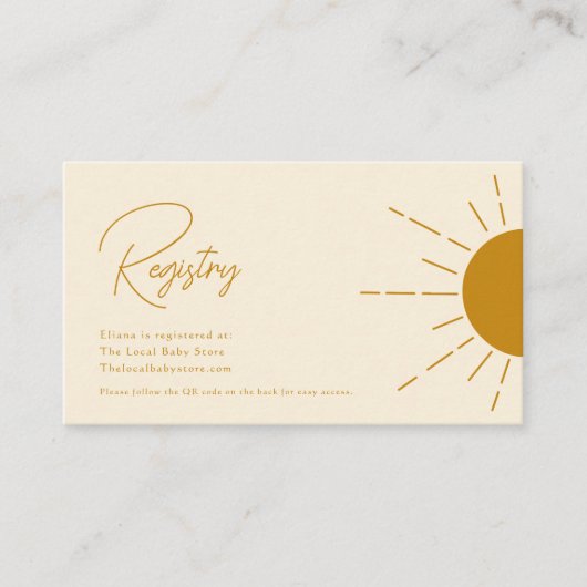 Carte D'accompagnement Boho minimal Sunshine Beige QR Code Baby Registry (Devant)