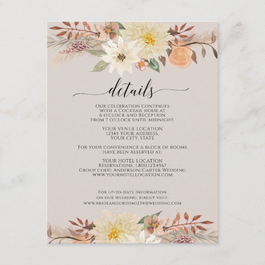 Carte D'accompagnement BOHO Moderne Automne Floral Aquarelle Bio Terre (Devant)