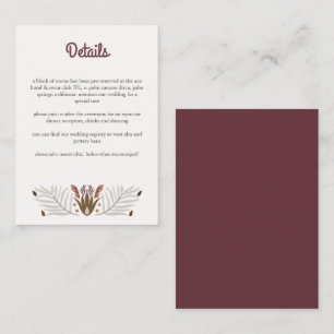 Carte D'accompagnement Boho moderne Botanique chaleureux Mariage floral