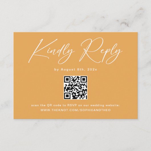 Carte D'accompagnement Boho Mustard Jaune QR Code Mariage RSVP (Devant)