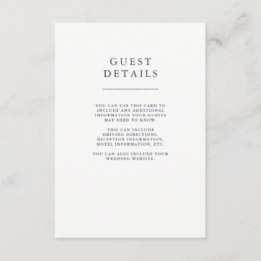 Carte D'accompagnement Boho Navy Peony Floral Mariage Détails sur l'invit (Devant)