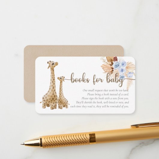 Carte D'accompagnement Boho Neutre Pampas Grass Giraffe Livres Pour Bébé (Devant/Arrière en situation)