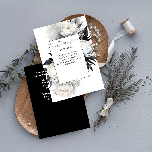 Carte D'accompagnement Boho noir et blanc élégants détails de mariage