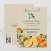 Carte D'accompagnement Boho Orange Blossom QR Code Mariage (Devant / Derrière)