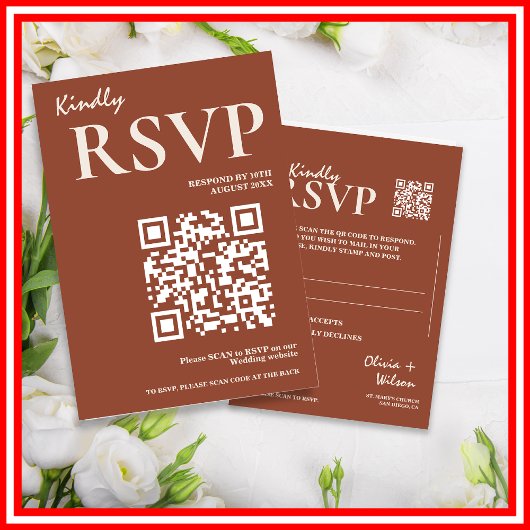 Carte D'accompagnement Boho Orange Brûlé Terracotta Réponse Mariage Rusti
