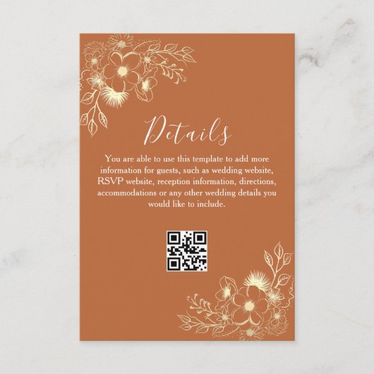 Carte D'accompagnement Boho Orange Détails du Mariage QR Code (Devant)