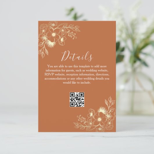 Carte D'accompagnement Boho Orange Détails du Mariage QR Code (Debout devant)