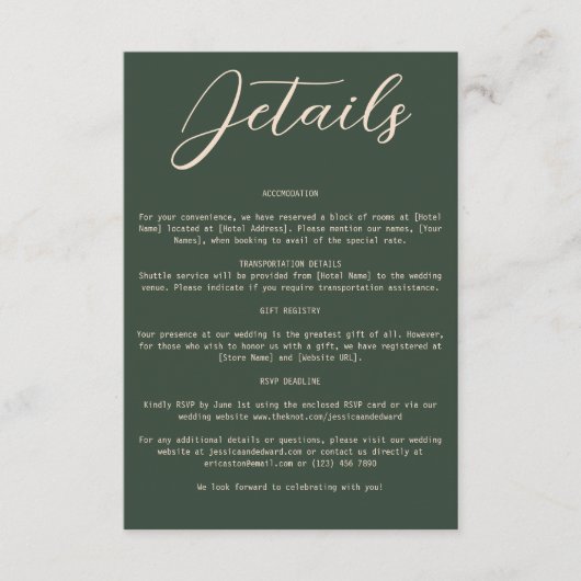 Carte D'accompagnement Boho Orange Green Détails Mariage Qr Code Simple (Devant)